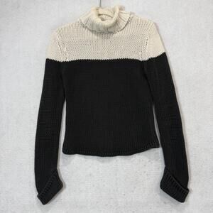 GAS Sweater Womens Medium Black White Turtleneck Colorblock Chunky Knit Pullover